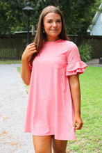 Load image into Gallery viewer, Coral Ruffle Basic Tee Dress