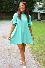 Load image into Gallery viewer, Green Ruffle Basic Tee Dress