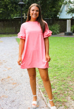 Load image into Gallery viewer, Coral Ruffle Basic Tee Dress