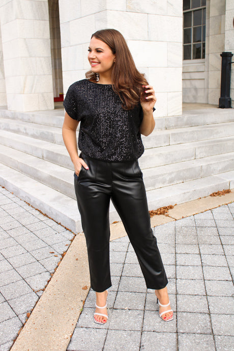 Never Late Black Pleated Leather Pants