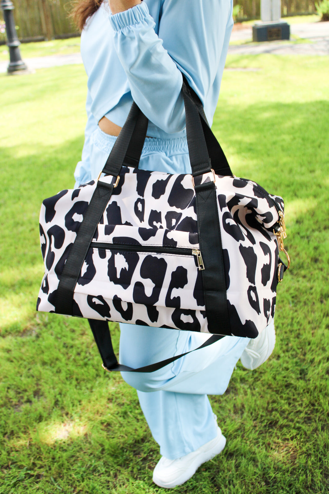 The Weekender Black Leopard Duffle Bag