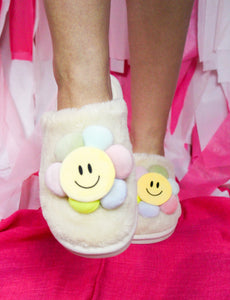 Happy Flower Slippers in Ivory