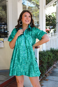 All That Sparkles Green Sequin Babydoll Dress