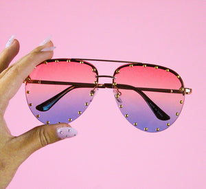 Gold Studded Aviator Sunnies in Pink/Blue