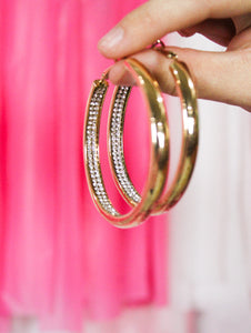 Gold Hoop Earrings with Crystal Inlay