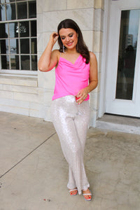 Sleigh All Day Flare Sequin Pants in Champagne