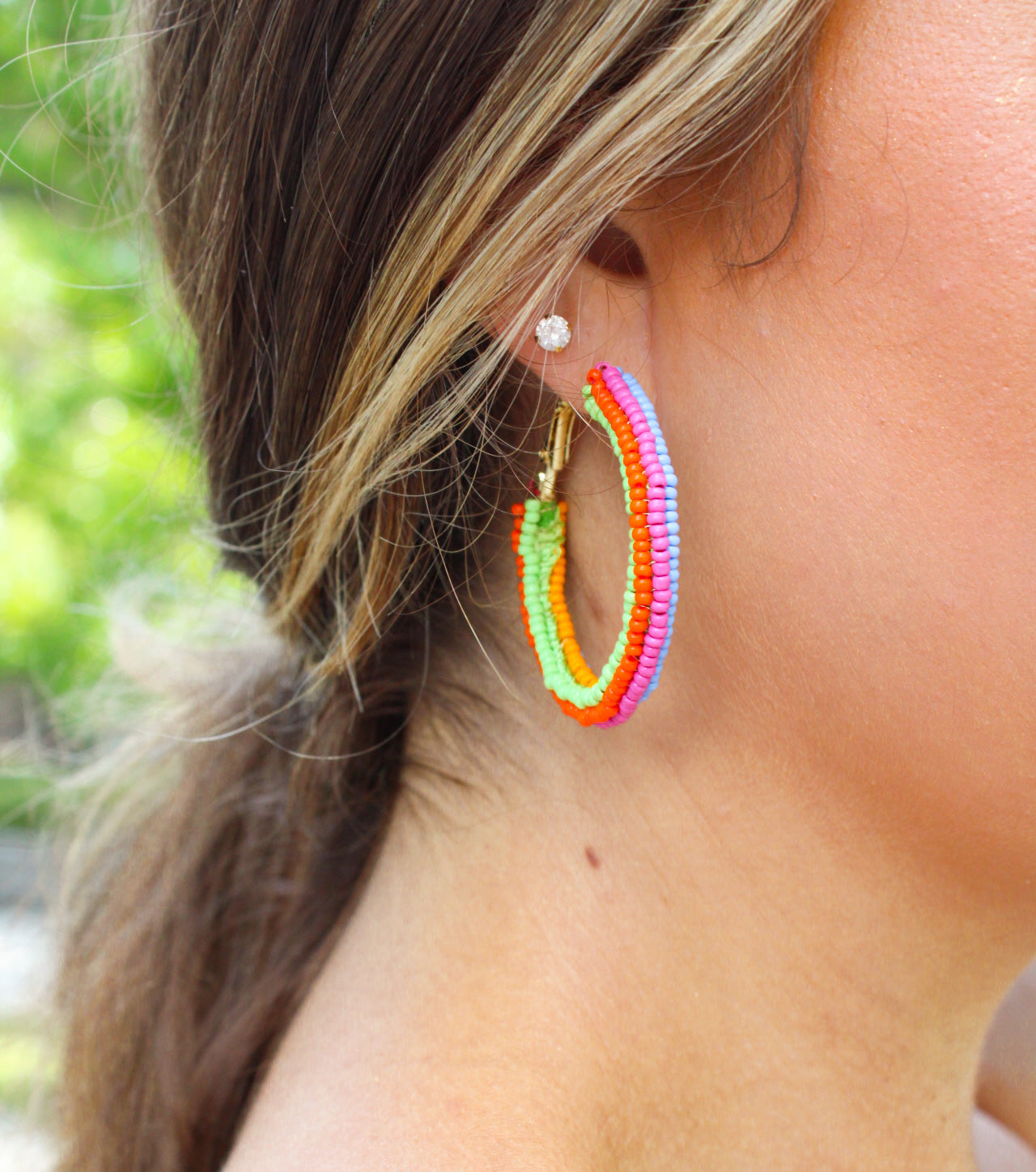 Lightweight and Trendy Unique Cool Looking Abstract Multi color beaded hoop  earring
