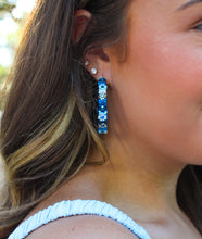 Load image into Gallery viewer, Brighter Days Blue Multi-Flower Beaded Hoop Earrings