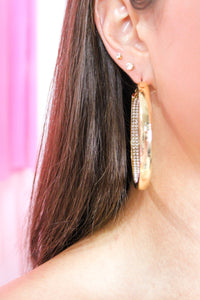 Gold Hoop Earrings with Crystal Inlay