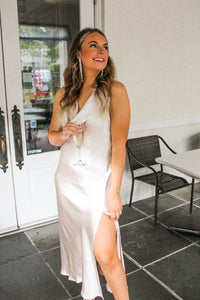 A Night To Remember Champagne Satin Halter Dress