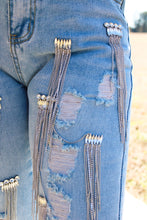 Load image into Gallery viewer, Nashville Nights Rhinestone Chain Tassle Mom Jeans