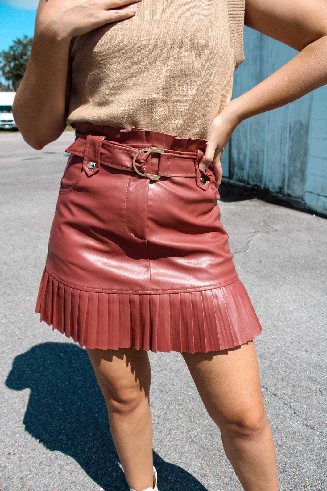 What An Icon Leather Pleated Skirt