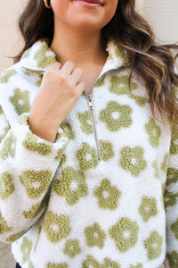Take Me Downtown Print Sherpa in Olive