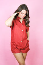 Load image into Gallery viewer, Feeling Festive Button Down Romper in Rust