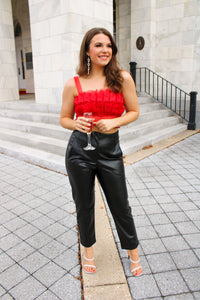 Never Late Black Pleated Leather Pants